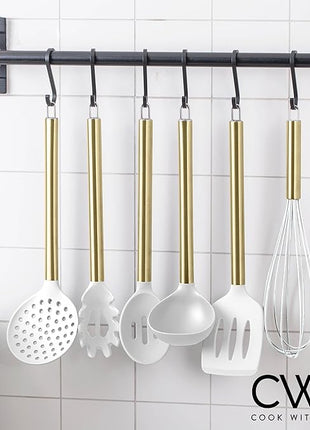 COOK WITH COLOR Silicone Cooking Utensils, Kitchen Utensil Set, Easy to Clean Silicone Kitchen Utensils, Cooking Utensils for Nonstick Cookware, Kitchen Gadgets Set with Holder, 10 Pieces