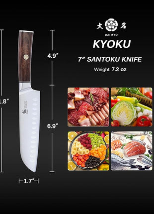 KYOKU 7 Inch Santoku Knife - Daimyo Series - Asian Knife Japanese Chef Knife with Ergonomic Rosewood Handle, & Mosaic Pin - Japanese 440C Stainless Steel Kitchen Knife with Sheath & Case