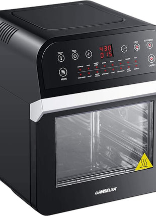 GoWISE USA GW44800-O Deluxe 12.7-Quarts 15-in-1 Electric Air Fryer Oven with Rotisserie and Dehydrator + 50 Recipes QT, Black/Silver
