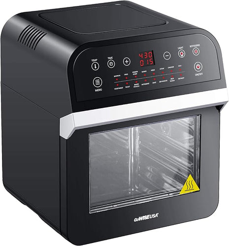 GoWISE USA GW44800-O Deluxe 12.7-Quarts 15-in-1 Electric Air Fryer Oven with Rotisserie and Dehydrator + 50 Recipes QT, Black/Silver