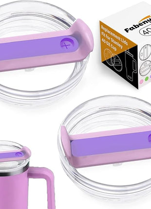40 OZ Tumbler Lid Replacement Fit for Stanley Cup, 2 Pack Clear Replacement Lids Fit for Stanley Travel Tumbler, Spill Proof Tumbler Covers for Stanley Cup Accessories (Clear - Purple)