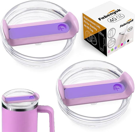 40 OZ Tumbler Lid Replacement Fit for Stanley Cup, 2 Pack Clear Replacement Lids Fit for Stanley Travel Tumbler, Spill Proof Tumbler Covers for Stanley Cup Accessories (Clear - Purple)