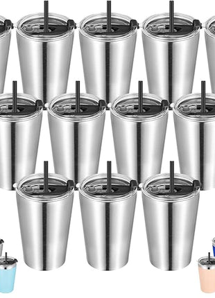 VEGOND 12oz Tumbler Stainless Steel Tumbler bulk Vacuum Insulated Double Wall Travel Tumbler with Lid and Straw Reusable Tumbler, Stainless 12 Pack