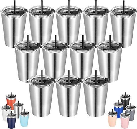 VEGOND 12oz Tumbler Stainless Steel Tumbler bulk Vacuum Insulated Double Wall Travel Tumbler with Lid and Straw Reusable Tumbler, Stainless 12 Pack