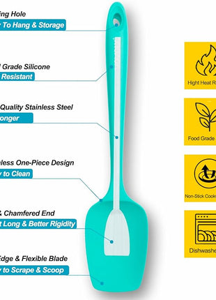 Silicone Spatula Set, High Heat Resistan Rubber Spoon Spatula, Non-Stick Spoonula with Seamless One Piece Design, Flexible Scrapers Baking Mixing Tool, 3 Pack, teal