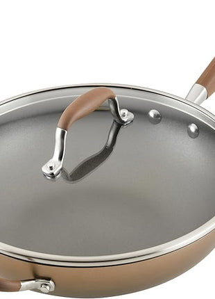 Anolon Advanced Home Hard Anodized Nonstick Deep Frying Skillet with Lid, 12-Inch Ultimate Pan, Bronze