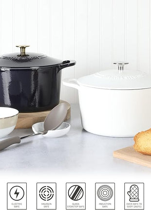 MARTHA STEWART Gatwick 7-Quart Enamel Cast Iron Dutch Oven Pot with Lid – Matte White – Durable Heavy-Duty Dutch Oven for Slow Cooking, Braising & Baking