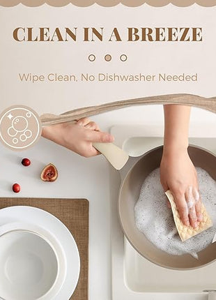 PRICUSIS Nonstick Frying Pan, 8/10/12 Inch Skillet with Stay Cool Handle, Stain/Scratch/Crack Proof, Induction Compatible & Oven Safe, Dishwasher Safe, PTFE & PFOA Free(10-Inch, Natural Linen)