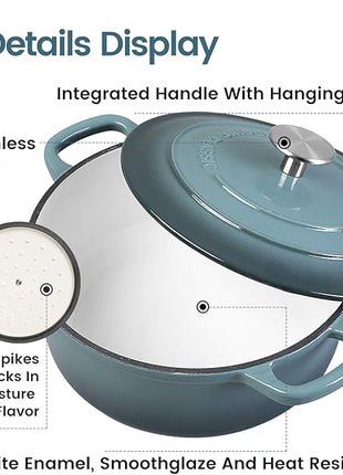Enameled Cast Iron Covered 5.5 Quart Dutch Oven with Dual Handle, Slateblue