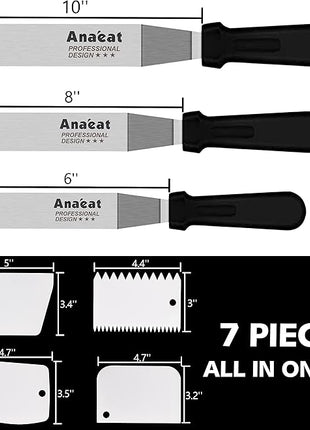 Anaeat Icing Spatula, 3 Pieces Professional Angled Offset Frosting Spatulas with 6", 8", 10" Stainless Steel Blades & 4 Pack Cake Smoother Scraper for Cake Decorating, Baking & Pastry (Set of 7)