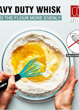 Walfos Whisk,Silicone Whis, Non Scratch Coated Wisking tool silicone set of 5,BPA Free and Heat Resistant 480°F.Premium for Whisking, Blending, Frothing, Beating.(Blue)