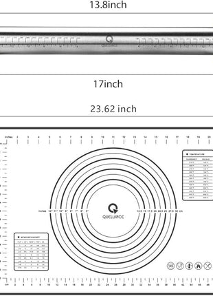 Rolling Pin and Pastry Baking Mat Set, Rolling Pins with Adjustable Thickness Rings, Stainless Steel Dough Roller for Baking Fondant, Pizza, Pie, Pastry, Pasta, Cookies (Black Mat)