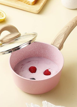 Pots and Pans Set Non Stick, Ceramic Cookware Set with Granite Pattern, Induction Kitchen Cooking Sets w/Frying Pans, Saucepans, Casserole with Lids, Non-Toxic, PTFE/PFOA/PFOS-Free, Pale Pink