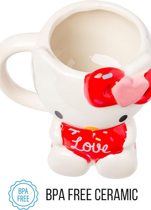 Silver Buffalo Sanrio Hello Kitty Holding Love Heart Ceramic 3D Sculpted Mug, 20 Ounces