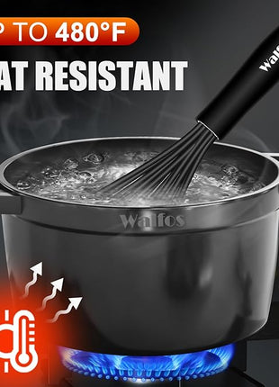 Walfos Silicone Whisk,11 Inch Silicone Whisks for Cooking Non Scratch,BPA Free Kitchen Whisk Heat Resistant (480°F) Perfect for Blending,Whisking,Beating,Mixing.Dishwasher Safe (Black）