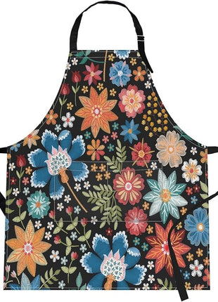 Britimes Apron Home Kitchen Cooking Baking Gardening for Women Men With Pockets Colorful Floral Flower Botanical Summer Vintage 32x28 inch
