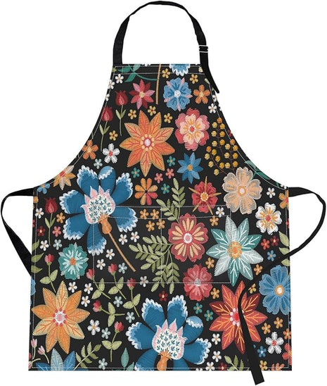 Britimes Apron Home Kitchen Cooking Baking Gardening for Women Men With Pockets Colorful Floral Flower Botanical Summer Vintage 32x28 inch