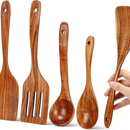 Wooden Spoons for Cooking, Excellent Wooden Kitchen Utensil Set (5pcs)