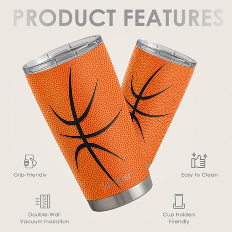 SANDJEST Basketball Tumbler 20oz Stainless Steel Insulated, Travel Coffee Cup, Sport Tumblers Gifts for Basketball Lovers, Men Women, Coach, Birthday, Christmas