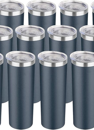 HASLE OUTFITTERS 20 oz Skinny Tumblers Bulk Set, Stainless Steel Insulated Slim Tumblers with Lids, Reusable Double Wall Travel Coffee Mugs, Durable Powder Coated Travel Water Cups(Navy, 12)