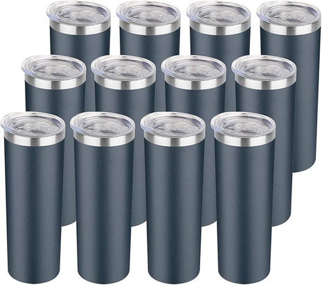 HASLE OUTFITTERS 20 oz Skinny Tumblers Bulk Set, Stainless Steel Insulated Slim Tumblers with Lids, Reusable Double Wall Travel Coffee Mugs, Durable Powder Coated Travel Water Cups(Navy, 12)