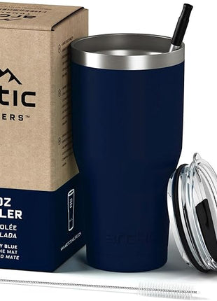 Arctic Tumblers | 30 oz Navy Blue Insulated Tumbler with Straw & Cleaner - Retains Temperature up to 24hrs - Non-Spill Splash Proof Lid, Double Wall Vacuum Technology, BPA Free & Built to Last
