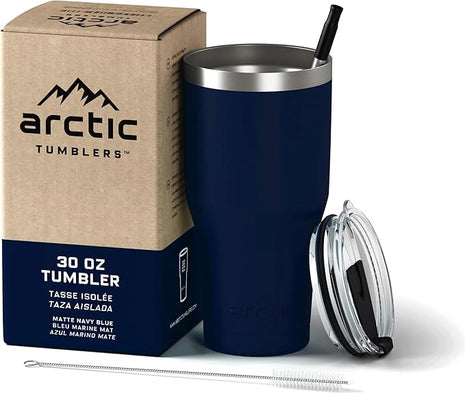 Arctic Tumblers | 30 oz Navy Blue Insulated Tumbler with Straw & Cleaner - Retains Temperature up to 24hrs - Non-Spill Splash Proof Lid, Double Wall Vacuum Technology, BPA Free & Built to Last