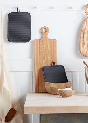 KitchenAid Ribbed Soft Silicone Pot Holder 2-Pack Set, Charcoal Grey, 7"x9"