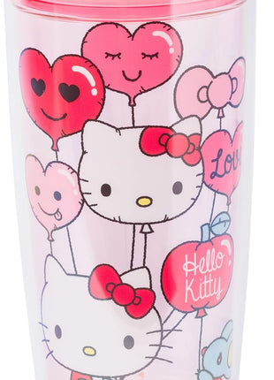 Silver Buffalo Sanrio Hello Kitty Valentine’s Day Heart Balloons Double Wall Travel Tumbler with Slide Close Lid, 20 Ounces