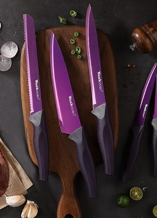 Wanbasion Purple 5 Piece Knife Set for Kitchen Professional, Stainless Steel, Kitchen Knife Set Dishwasher Safe with Covers