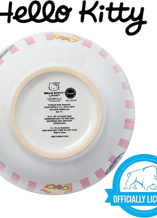 Silver Buffalo Sanrio Hello Kitty Pastel Colored Ceramic Ramen Noodle Rice Bowl with Chopsticks, Microwave Safe, 20 Ounces