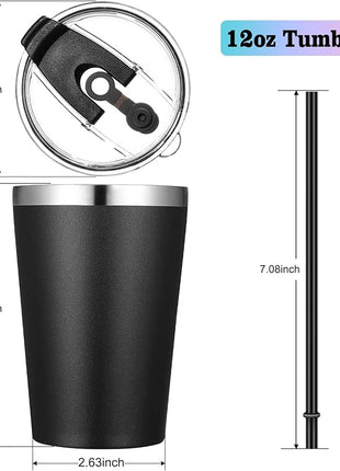 VEGOND 12oz Tumbler Stainless Steel Tumbler bulk Vacuum Insulated Double Wall Travel Tumbler with Lid and Straw Reusable Tumbler, Black 12 Pack