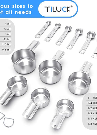 TILUCK Stainless Steel Measuring Cups & Spoons Set, Cups and Spoons,Kitchen Gadgets for Cooking & Baking (12)