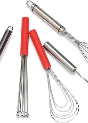 Flat Whisk Silicone Handle Non Slip 10" - 5 Wires Whisk with 10 Heads for Kitchen Cooking Color Red by Jell-Cell