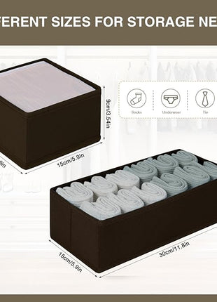 DIMJ Drawer Organizer Clothes, Underwear Drawer Organizer, Set of 4 Foldable Closet Drawer Bins, Fabric Drawer Dividers for Baby Clothes, Socks, Belt, Tie (Brown)