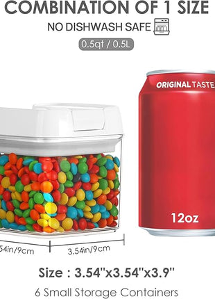 Vtopmart 6 PCS Airtight Food Storage Containers, BPA Free Plastic Snack Containers with Easy Lock Lids, for Kitchen Pantry Organization and Storage, Include 24 Labels, 0.5L