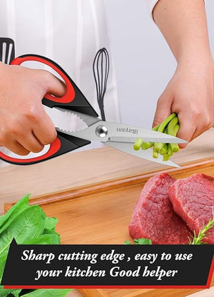 iBayam 3-Pack 8.5"Kitchen Scissors All Purpose Heavy Duty with Protective Sheath, Soft Grip Comfort Handle, Dishwasher Safe Kitchen Utensils Gadgets Set, Stainless Cooking Meat Poultry Food Shears