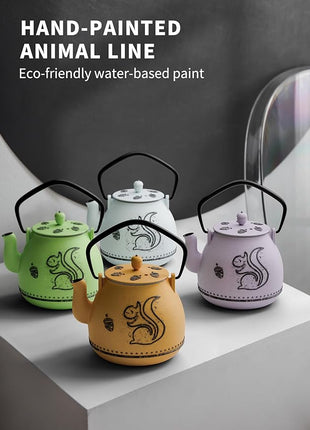 Toptier Teapot with Removable Infuser, Cast Iron Tea Kettle Stovetop Safe, Squirrel Design Tea Pot Coated with Enameled Interior for 32 Ounce (950 ml), Orange