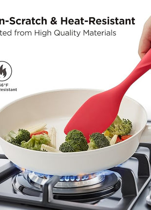 Kitchen Mama WaltzGrip Platinum Silicone Scraping Spatula: Heat Resistant, Seamless, Non Stick for Frying Pan Cookware, Safe, Flexible Bowl Scraper - Ideal for Mixing, Baking, Stirring (Red)
