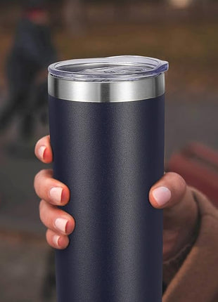 VEGOND Stainless Steel Tumblers Bulk 12 Pack, 20 oz Vacuum Insulated Skinny Tumblers with Lids and Straws, Double Wall Coffee Mug, Travel Water Cup, Navy Blue