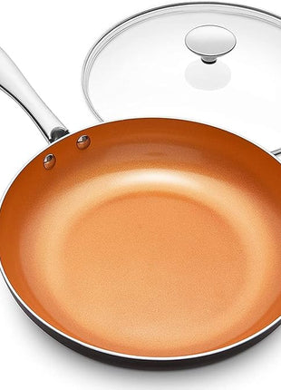 MICHELANGELO Frying Pan with Lid, Nonstick 8 Inch Frying Pan with Ceramic Titanium Coating, Copper Fry Pan with Lid, Small Fry Pan 8 Inch, Nonstick Fry Pans