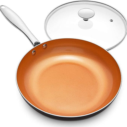 MICHELANGELO Frying Pan with Lid, Nonstick 8 Inch Frying Pan with Ceramic Titanium Coating, Copper Fry Pan with Lid, Small Fry Pan 8 Inch, Nonstick Fry Pans