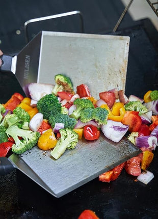 HULISEN Stainless Steel Spatula 2 pcs, 6 x 5 Inch Large Metal Spatula with Cutting Edges, Griddle Spatula for Smashed Burger, Essential Flat Top Grill Accessories, Grill Spatula for Outdoor Grill