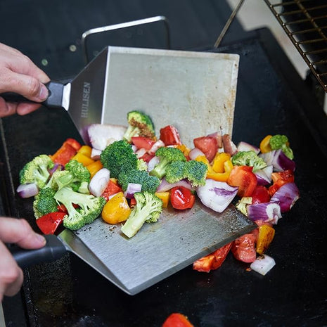 HULISEN Stainless Steel Spatula 2 pcs, 6 x 5 Inch Large Metal Spatula with Cutting Edges, Griddle Spatula for Smashed Burger, Essential Flat Top Grill Accessories, Grill Spatula for Outdoor Grill