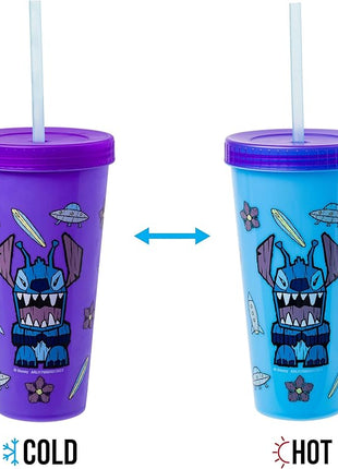 Silver Buffalo Lilo and Stitch Tiki Stitch Set 24oz. 4 pack Color Change Plastic Tumbler