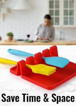 Zulay Kitchen Silicone Utensil Rest with Drip Pad for Multiple Utensils - BPA-Free, Heat-Resistant Spoon Rest & Spoon Holder for Stove Top - Kitchen Utensil Holder for Ladles & Tongs - Red