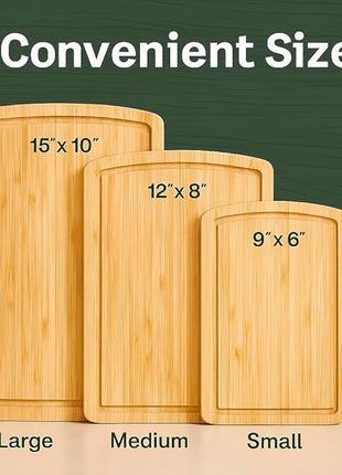 Bambüsi Wood Cutting Boards for Kitchen - Bamboo Cutting Board Set with Deep Juice Groove & Side Handles - Chopping Board Butcher Block for Meat, Vegetables, Charcuterie, Cheese, Serving, or Meal Prep