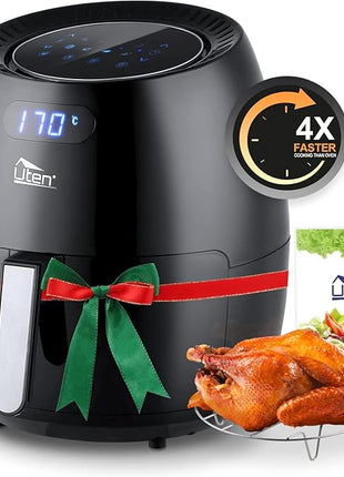 Air Fryer 6.9QT/6.5L, Uten 1700W High-power 8 in 1 Deep Frying Mode, Rapid Heating up, Non-Stick Oven, Oilless Cooking, Fast Heat up/Time Control, LED Digital Touchscreen, Black