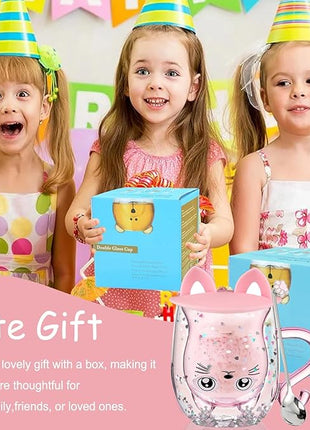 Gifts for Women Cat Gifts Double Walled Glass Coffee Latte Cup Cute Stuff Cat Mug Gifts for Her Christmas Stocking Fillers,Birthday,Valentines,Halloween Presents for Women,Kid,Mum,Teacher
