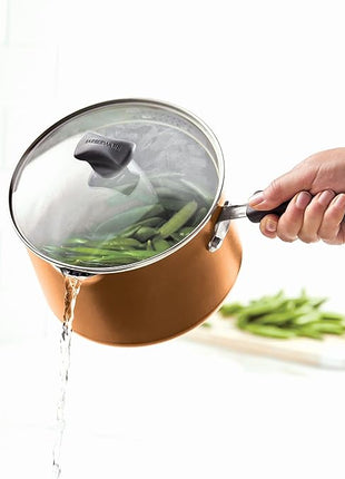 Farberware Cookstart DiamondMax Nonstick Cookware/Pots and Pans Set, Dishwasher Safe, Includes Baking Pan and Cooking Tools, 15 Piece - Copper